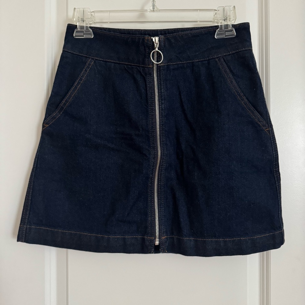 Topshop Dark Blue Denim Mini Skirt with Front Zip, 4